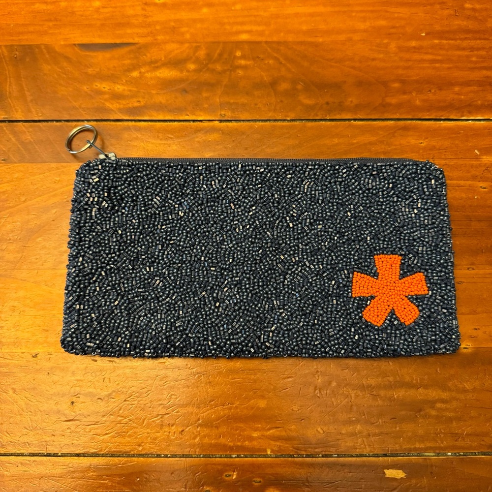 Moyna Blue and Orange Beaded Cosmetic Zipper Pouch - Picture 2 of 7